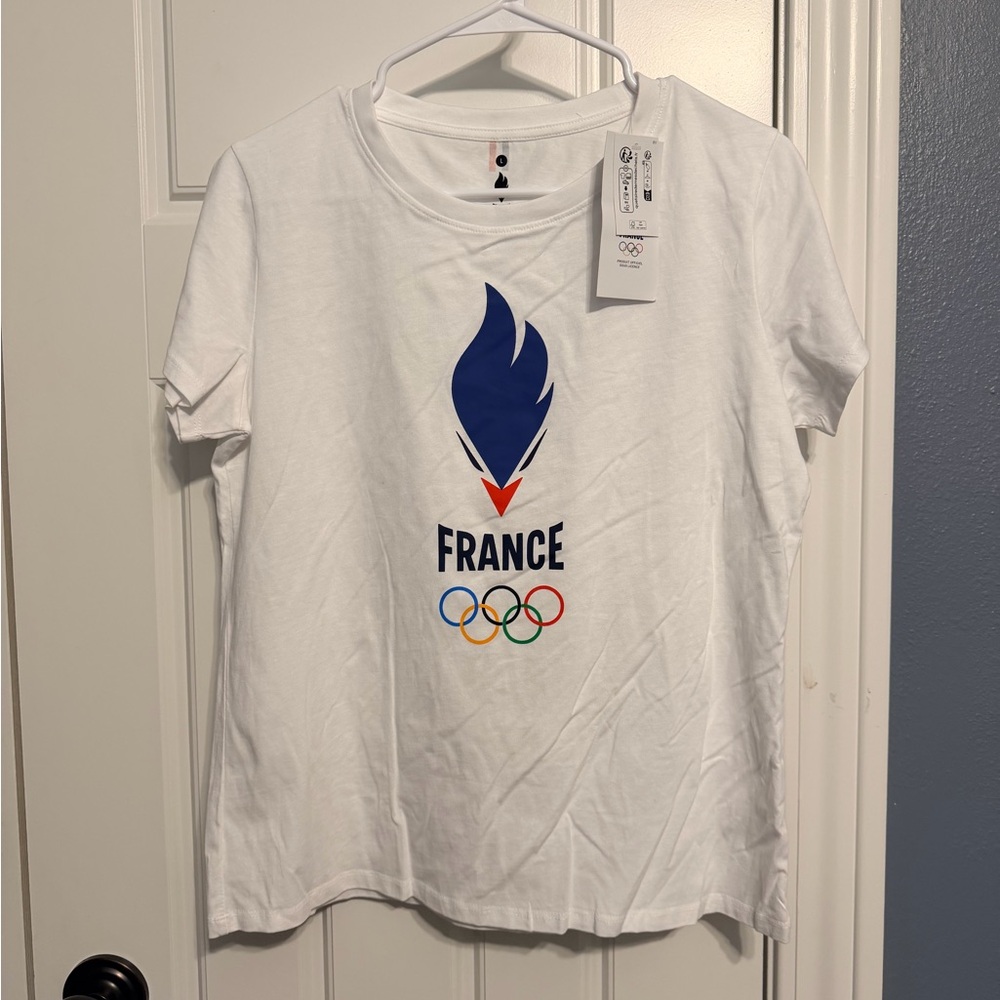 France Olympic White Graphic Tee with Tricolor Logo
